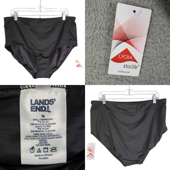 Lands End Swimsuit Bottoms Lycra Xtra Lite Black Women’s Plus Size 16 - Picture 1 of 8